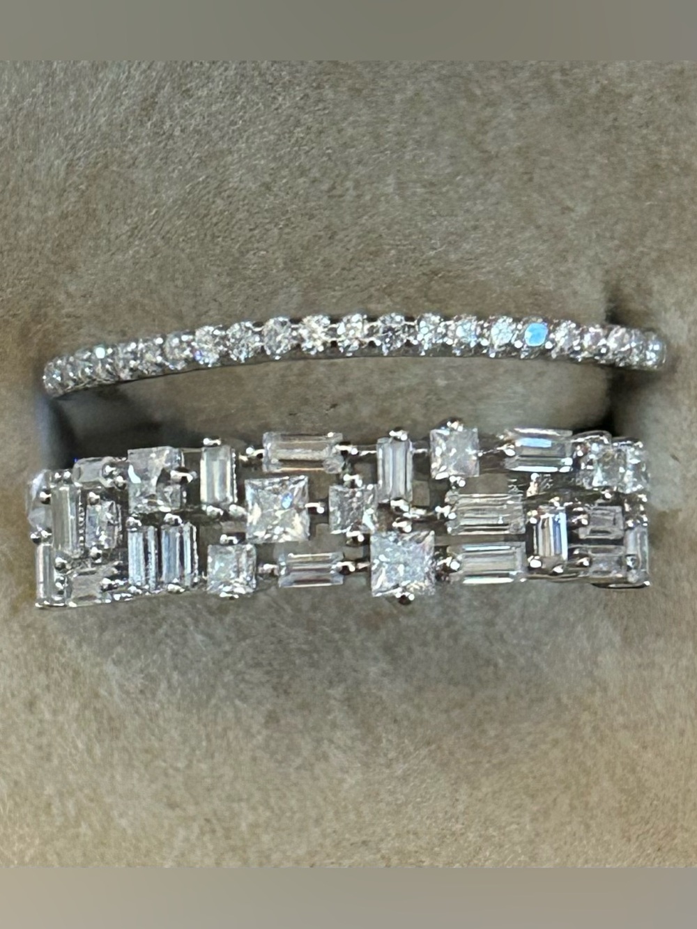 2.00CTW Unique Mixed Cuts Moissanite Attached Twin Band Set 925 Sterling Silver